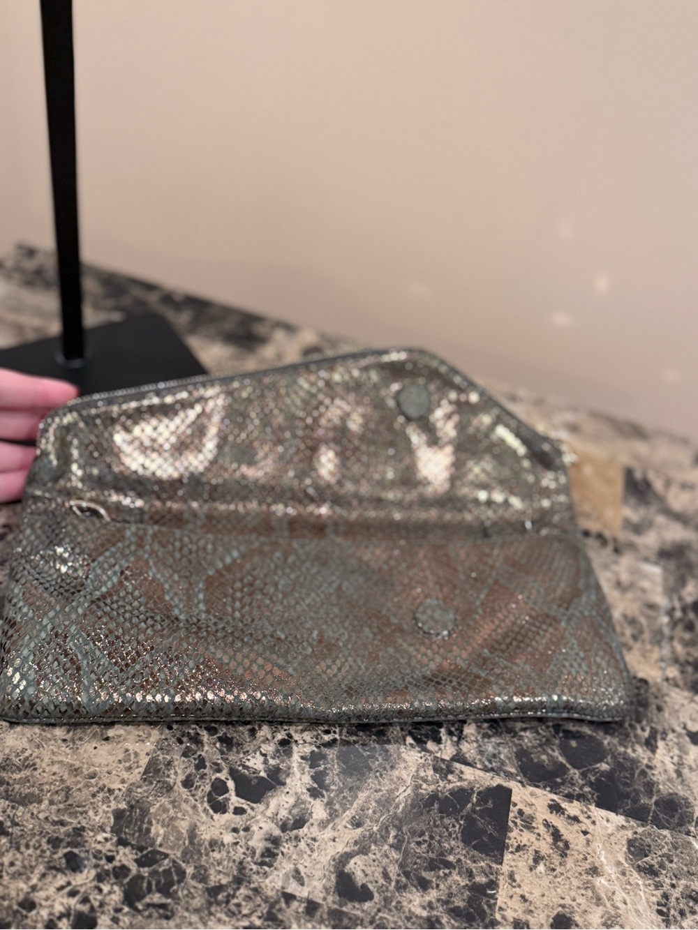 Henri Bendel Metallic Snakeskin Convertible Clutch / Shoulder Bag - Picture 8 of 15